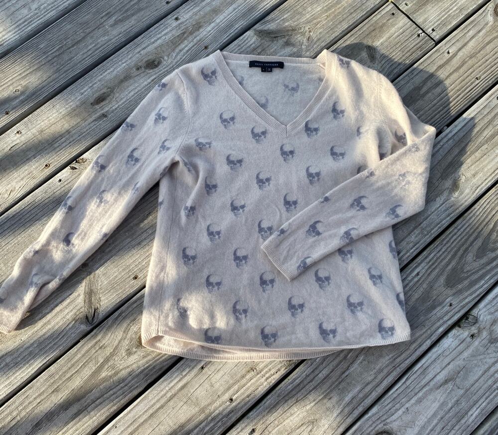 Skull Cashmere Sweater - Cream/Gray - Size L